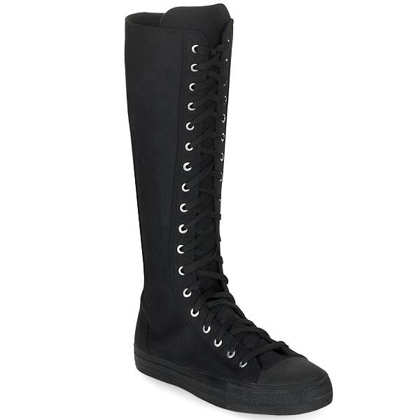 Demonia Deviant-301 Black Canvas Schuhe Damen D014-359 Gothic Hohe Sneakers Schwarz Deutschland SALE